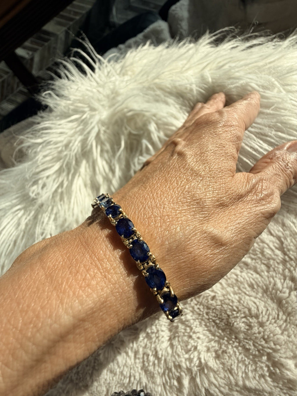 21.25ct Natural Blue Sapphire Tennis Bracelet 14K Yel Gold 25 Oval Stones 7.25” - The misfit market