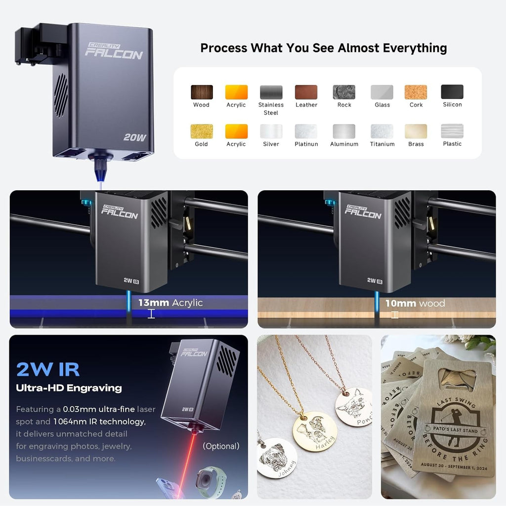 Creality Falcon A1 Pro 20W Laser Engraver with 2W IR Laser Module & Air Purifier