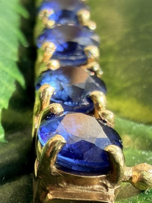 21.25ct Natural Blue Sapphire Tennis Bracelet 14K Yel Gold 25 Oval Stones 7.25” - The misfit market