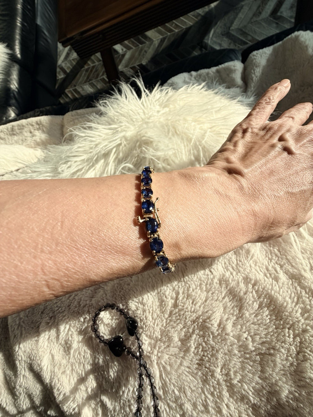 21.25ct Natural Blue Sapphire Tennis Bracelet 14K Yel Gold 25 Oval Stones 7.25” - The misfit market