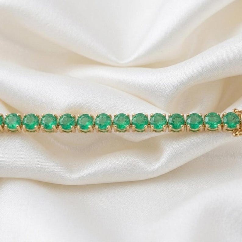 Exquisite 14k Yellow Gold Emerald Tennis Bracelet for Lasting Memories - The misfit market