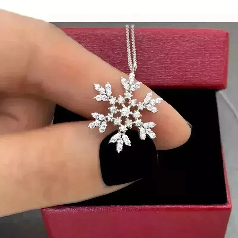 2TCW Lab Created Diamond Snowflake Pendant Necklace 14k White Gold Plated