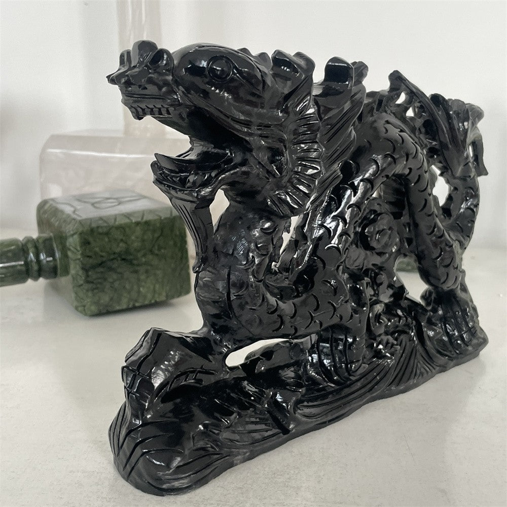 Black Obsidian Dragon Carving