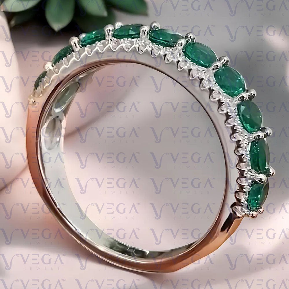 5.90Ct natural Emerald and Diamond Band .950 Platinum - The misfit market