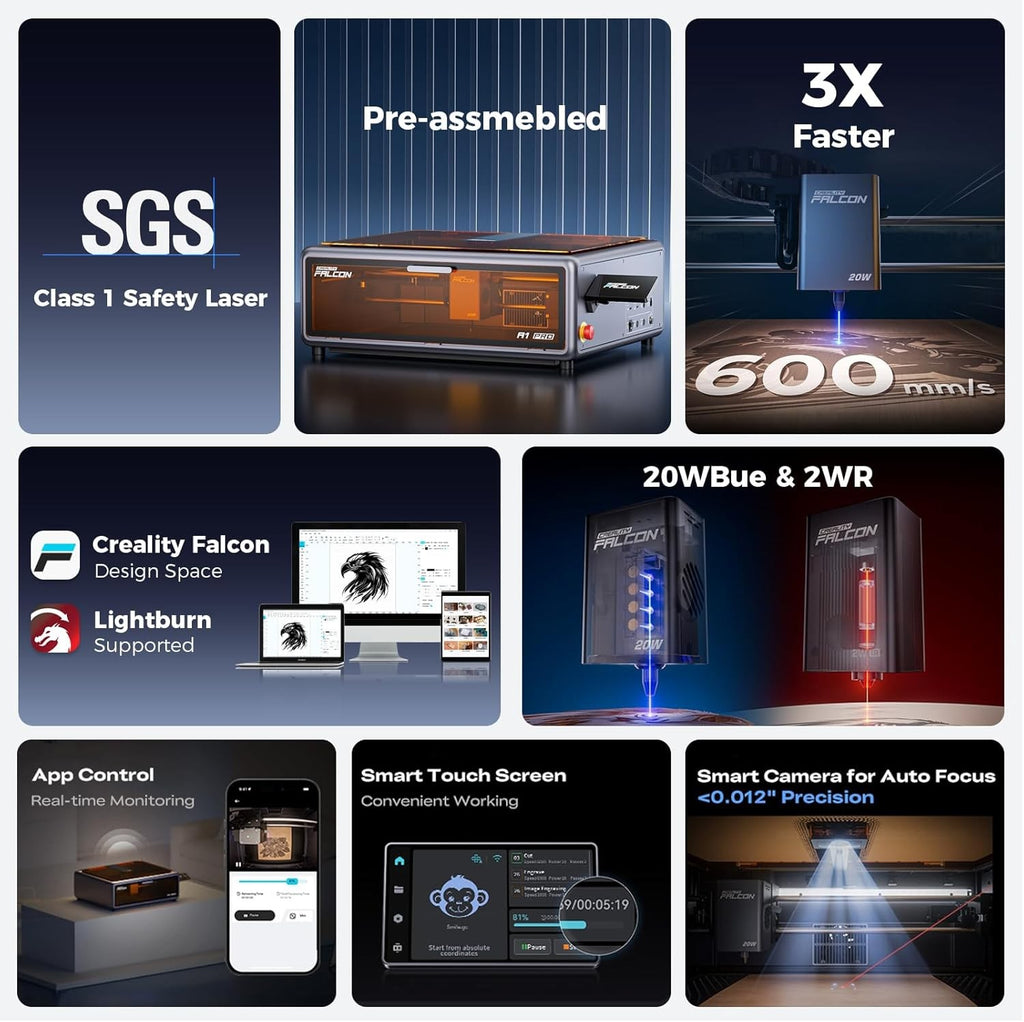 Creality Falcon A1 Pro 20W Laser Engraver with 2W IR Laser Module & Air Purifier