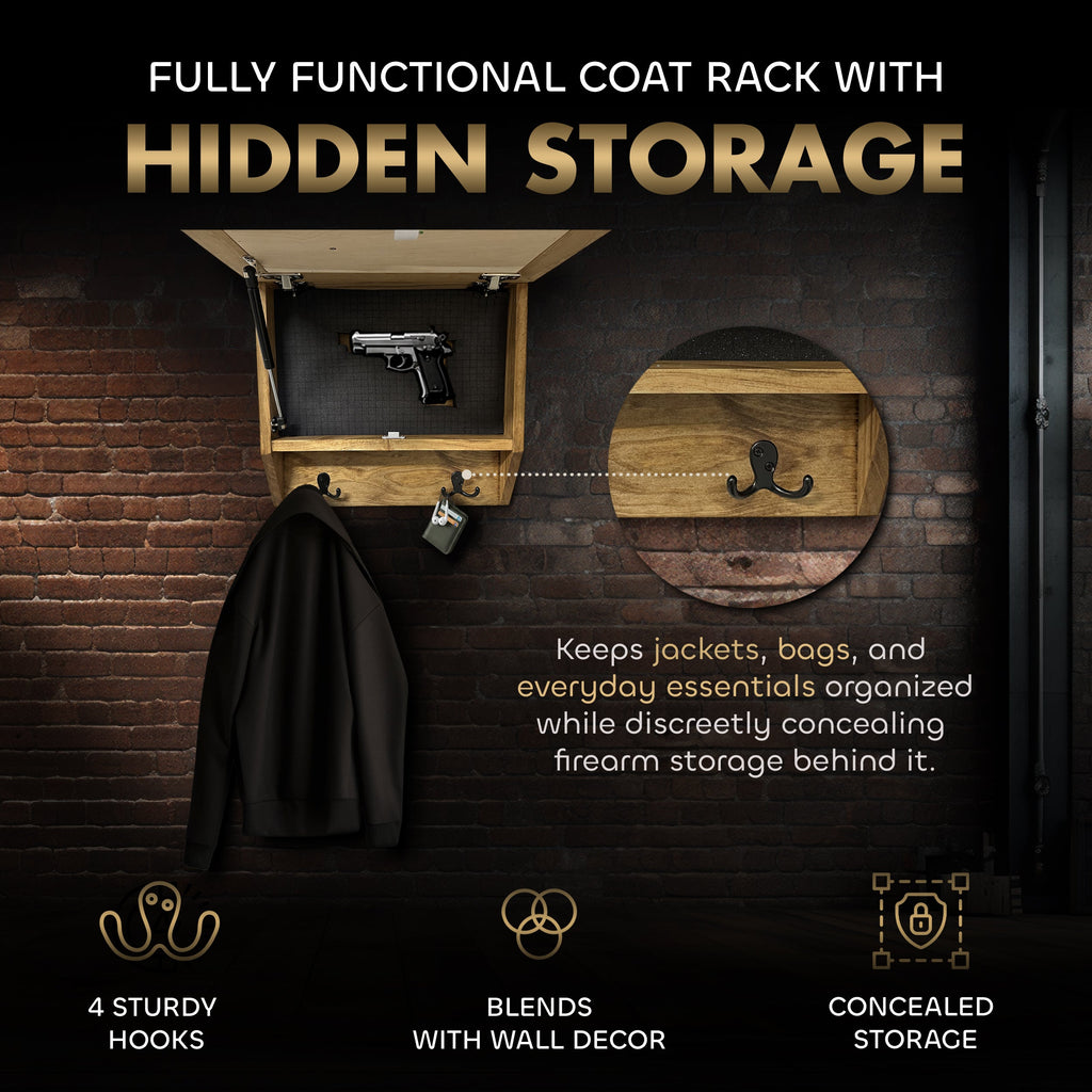 Family Tree Gun Safe Coat Rack - Handcrafted Wooden Gun Cabinets - Gun Shelf Hidden Storage for Rifles, Shotguns, & Handguns - Quick Access Wall Safe - The misfit market