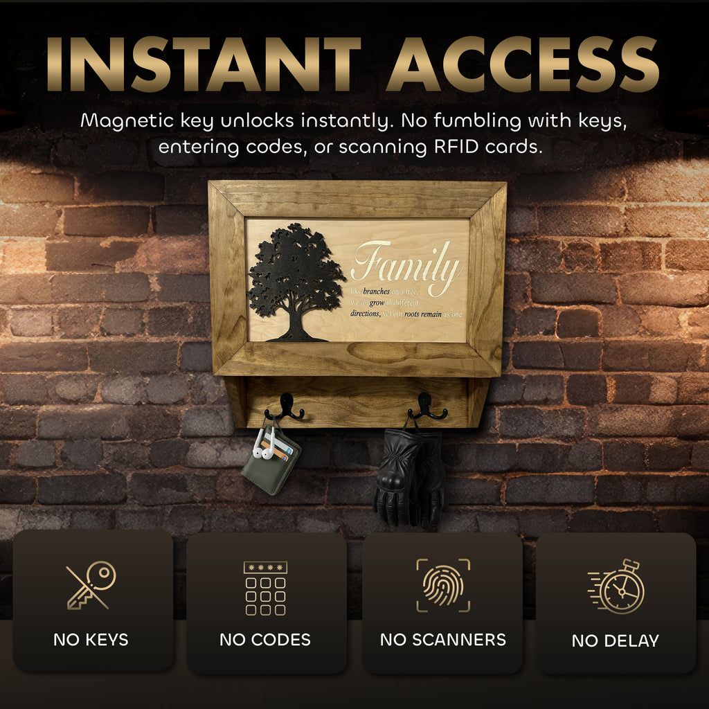 Family Tree Gun Safe Coat Rack - Handcrafted Wooden Gun Cabinets - Gun Shelf Hidden Storage for Rifles, Shotguns, & Handguns - Quick Access Wall Safe - The misfit market