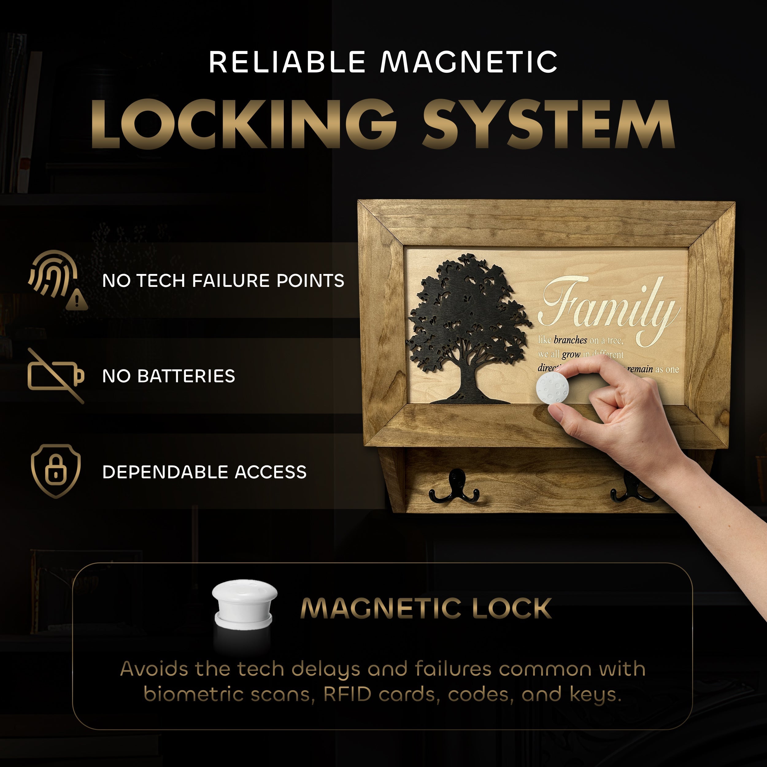Family Tree Gun Safe Coat Rack - Handcrafted Wooden Gun Cabinets - Gun Shelf Hidden Storage for Rifles, Shotguns, & Handguns - Quick Access Wall Safe - The misfit market