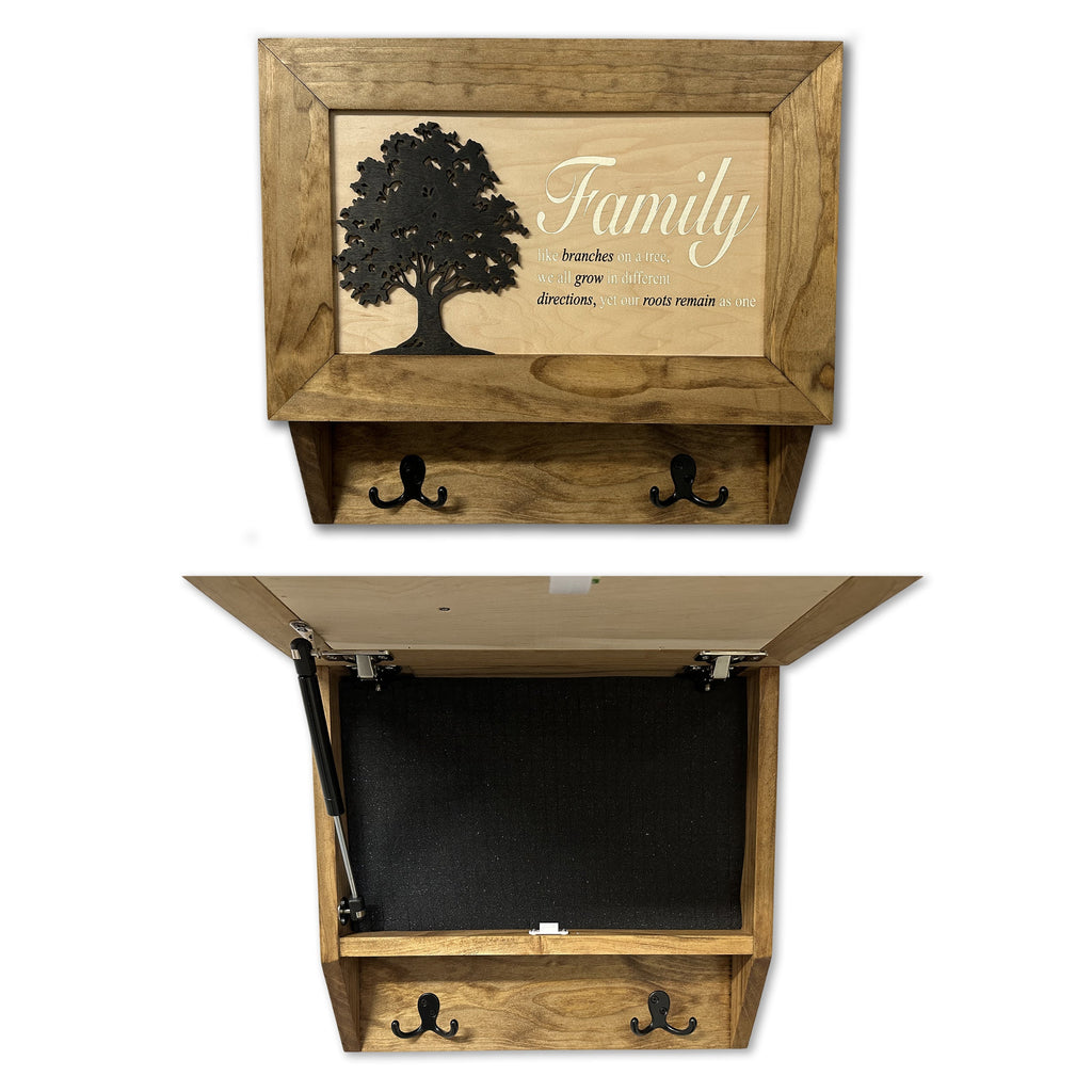 Family Tree Gun Safe Coat Rack - Handcrafted Wooden Gun Cabinets - Gun Shelf Hidden Storage for Rifles, Shotguns, & Handguns - Quick Access Wall Safe - The misfit market