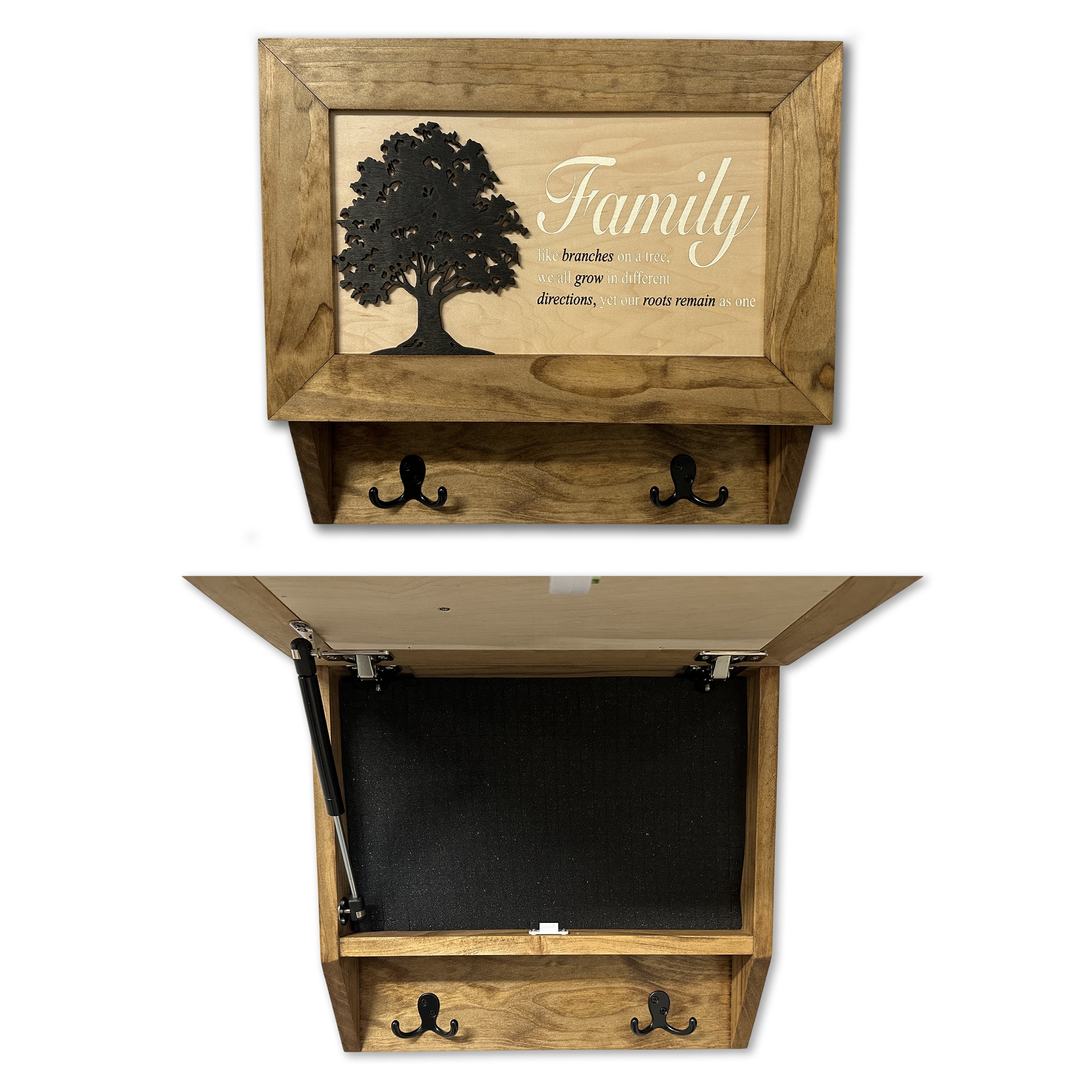 Family Tree Gun Safe Coat Rack - Handcrafted Wooden Gun Cabinets - Gun Shelf Hidden Storage for Rifles, Shotguns, & Handguns - Quick Access Wall Safe - The misfit market