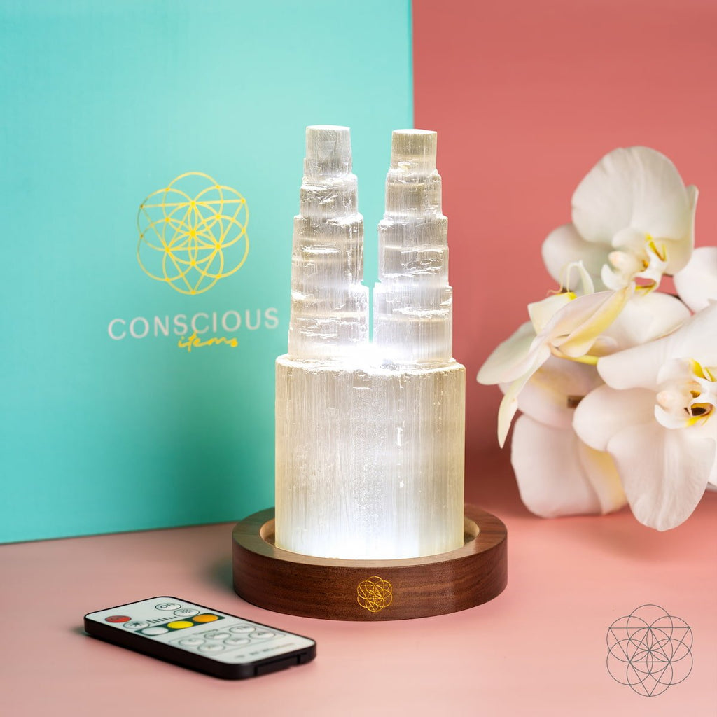 Two-Tower Selenite Lamp – Deep Energy Cleanse & Reset - The misfit market