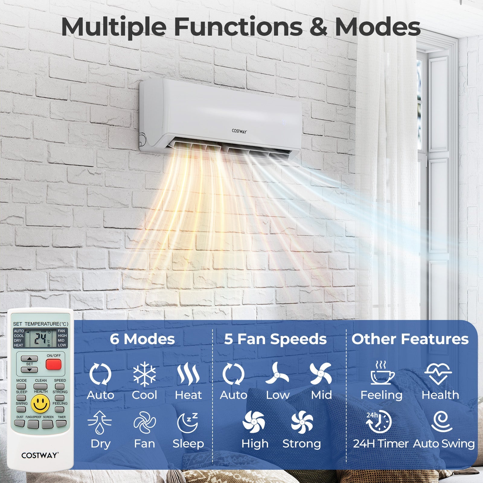 UltrEco Series 18000 BTU 2 Zone 22 SEER2 Mini Split Air Conditioner Wifi Enabled with Heat Pump