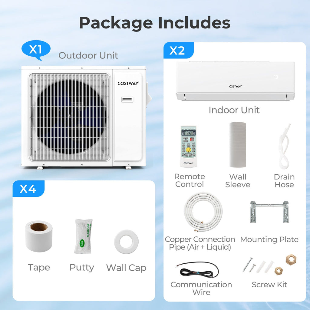UltrEco Series 18000 BTU 2 Zone 22 SEER2 Mini Split Air Conditioner Wifi Enabled with Heat Pump