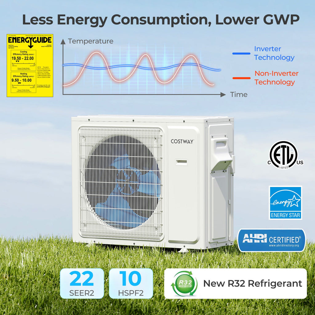 UltrEco Series 18000 BTU 2 Zone 22 SEER2 Mini Split Air Conditioner Wifi Enabled with Heat Pump